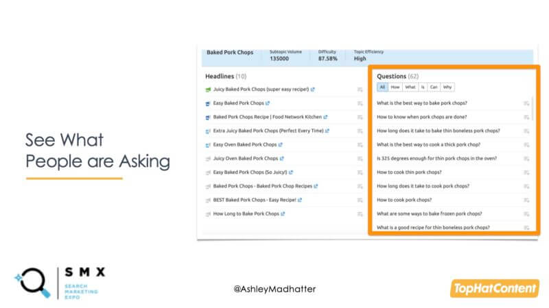 The questions section in Semrush's topic research tool.