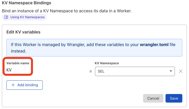 KV Namespace bindings.