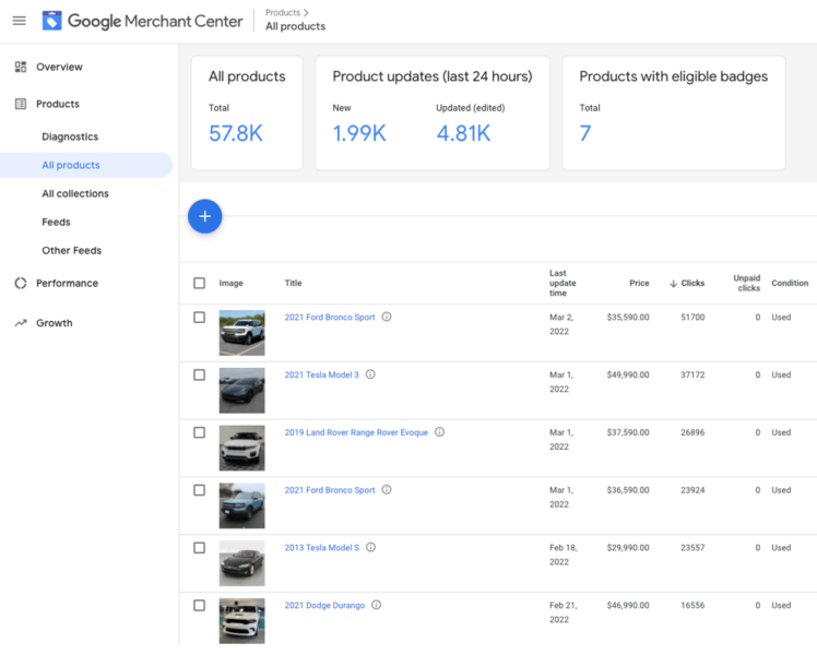 vehicle data in Google Merchant Center