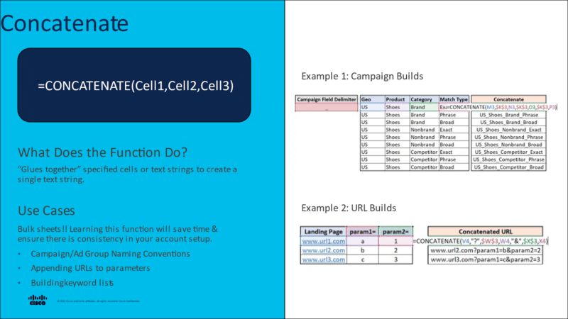 CONCATENATE function and use cases.