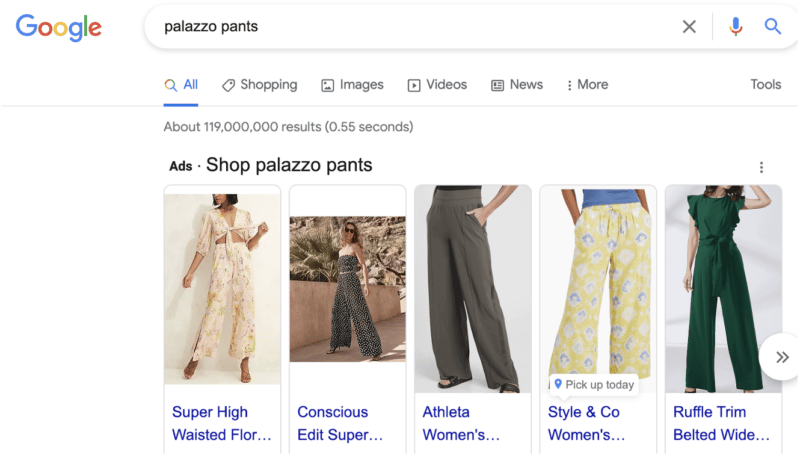 Google search results for "palazzo pants".