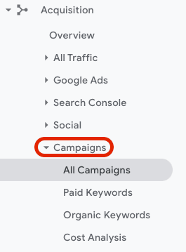 GA: Acquisition > Campaigns > All Campaigns