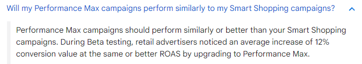 PMax lift in conversion value vs. Smart Shopping