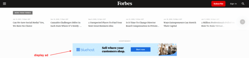 An example of a display ad on the Forbes website.