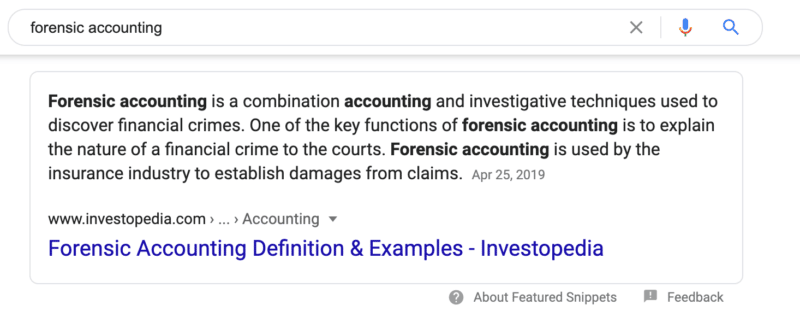 Featured snippet for "forensic accounting"