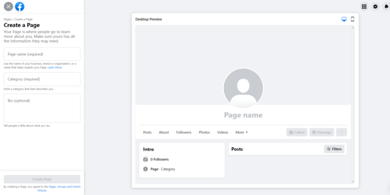 Creating a page on Facebook