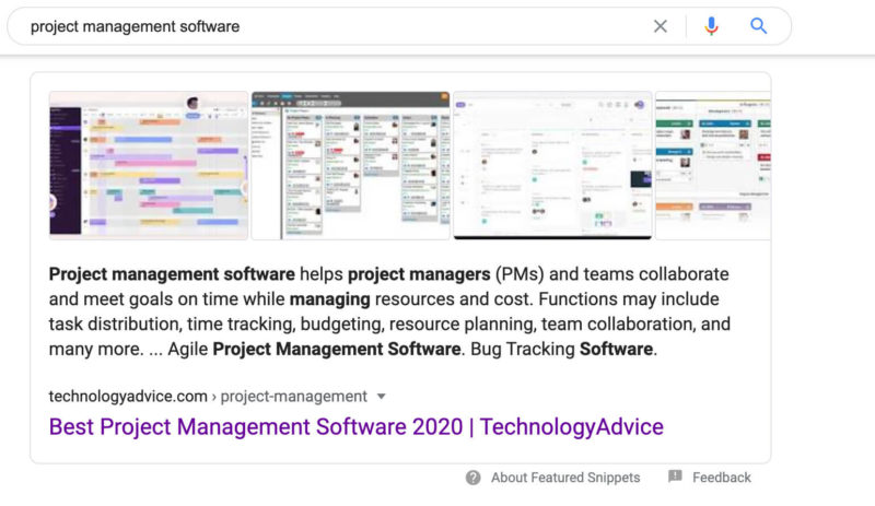 Featured snippet for "project management software"
