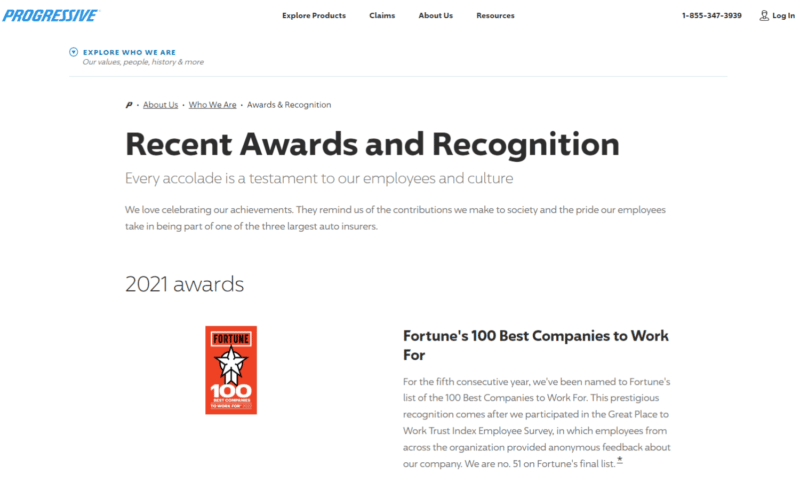 Progressive Awards page