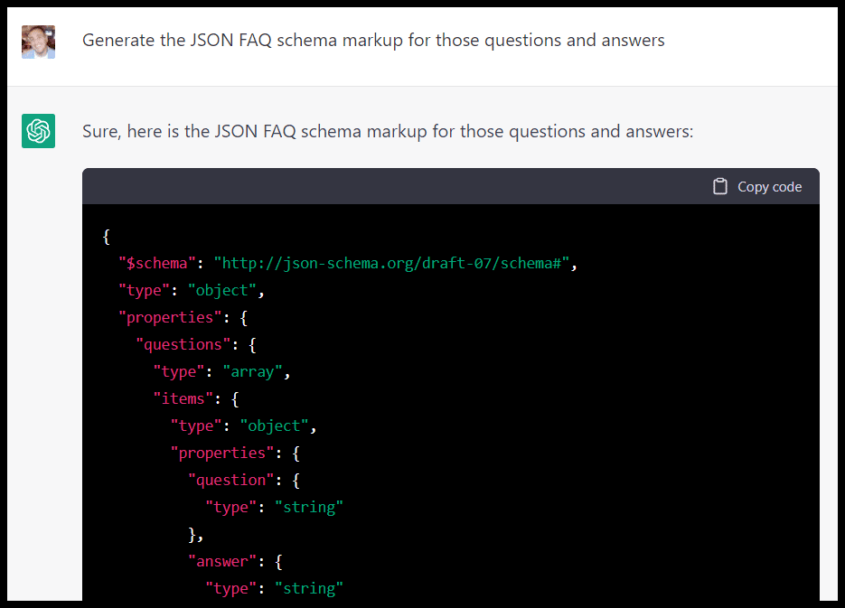 JSON FAQ schema markup