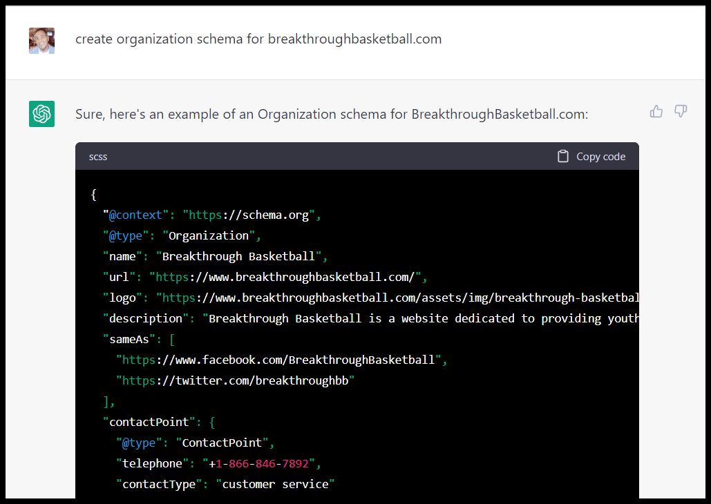 ChatGPT organization schema