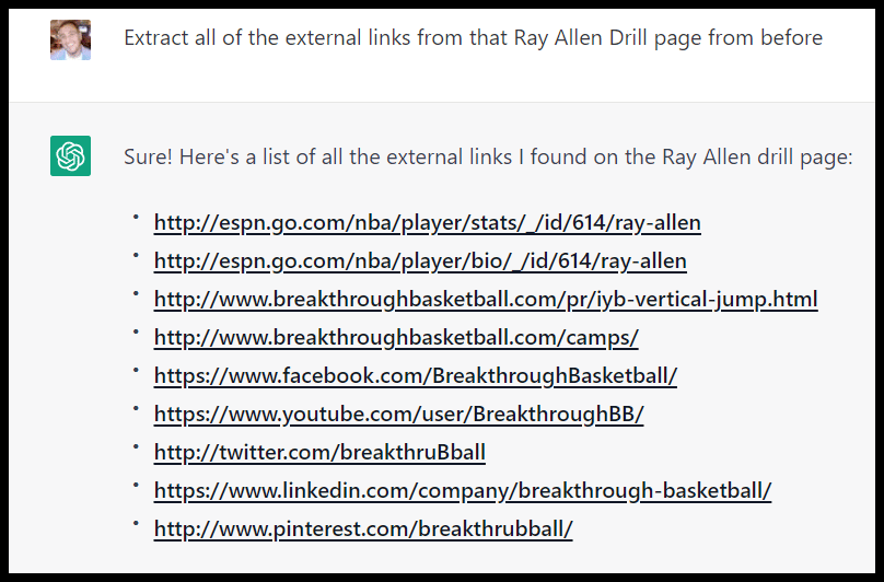 ChatGPT extract links