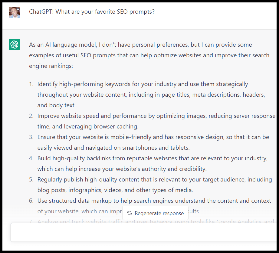 ChatGPT favorite SEO prompts