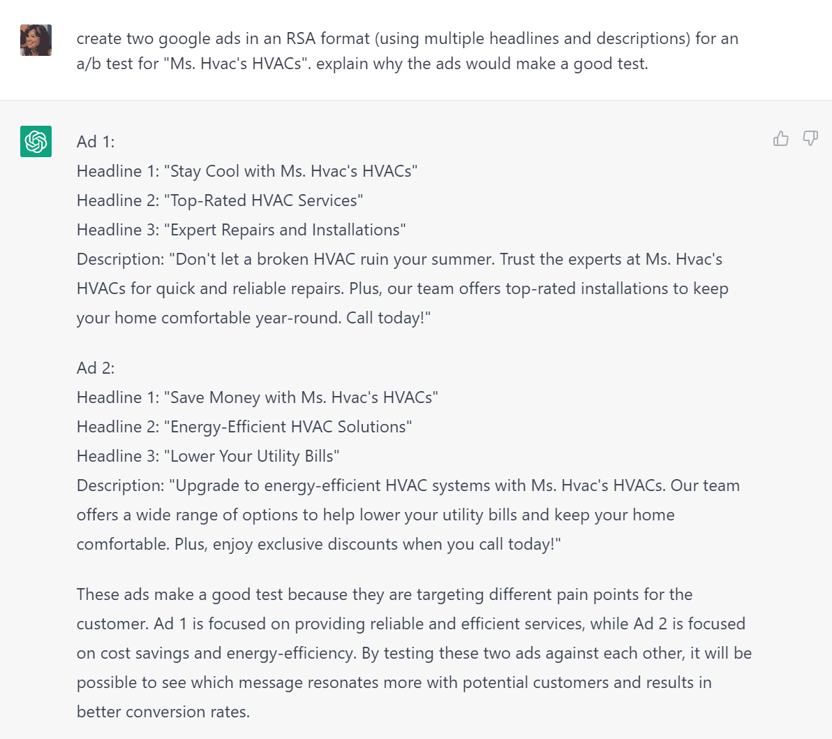 ChatGPT prompt for RSA testing