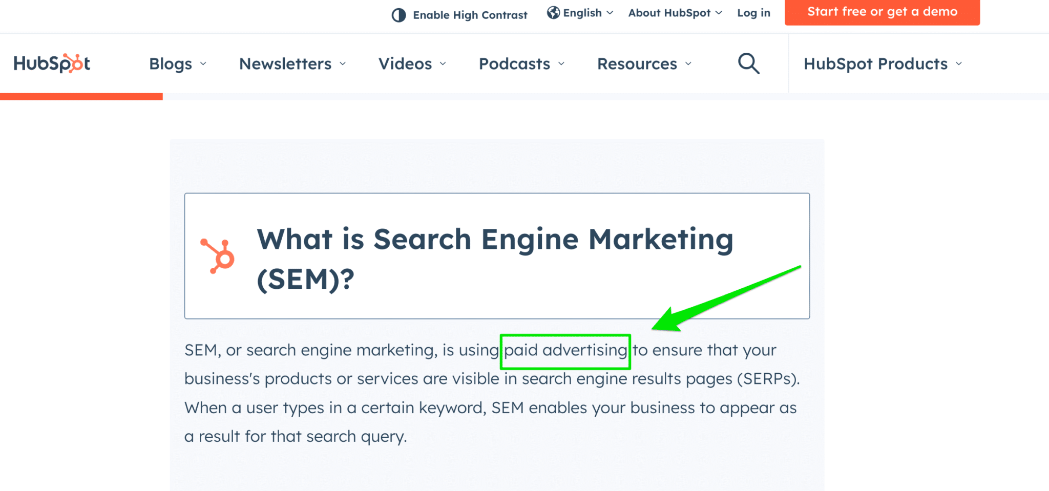 HubSpot definition of SEM