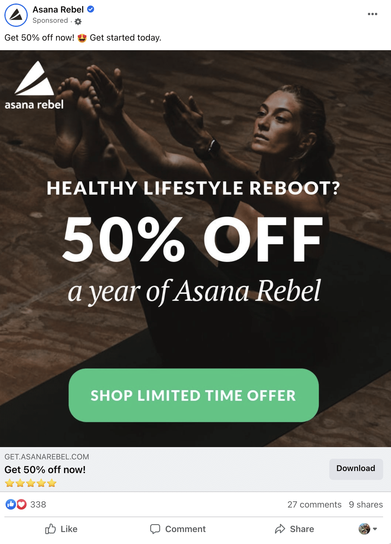 Asana Rebel Facebook ad